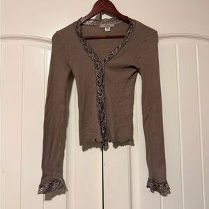 Elegant Brown Lace-Trimmed Women's Top